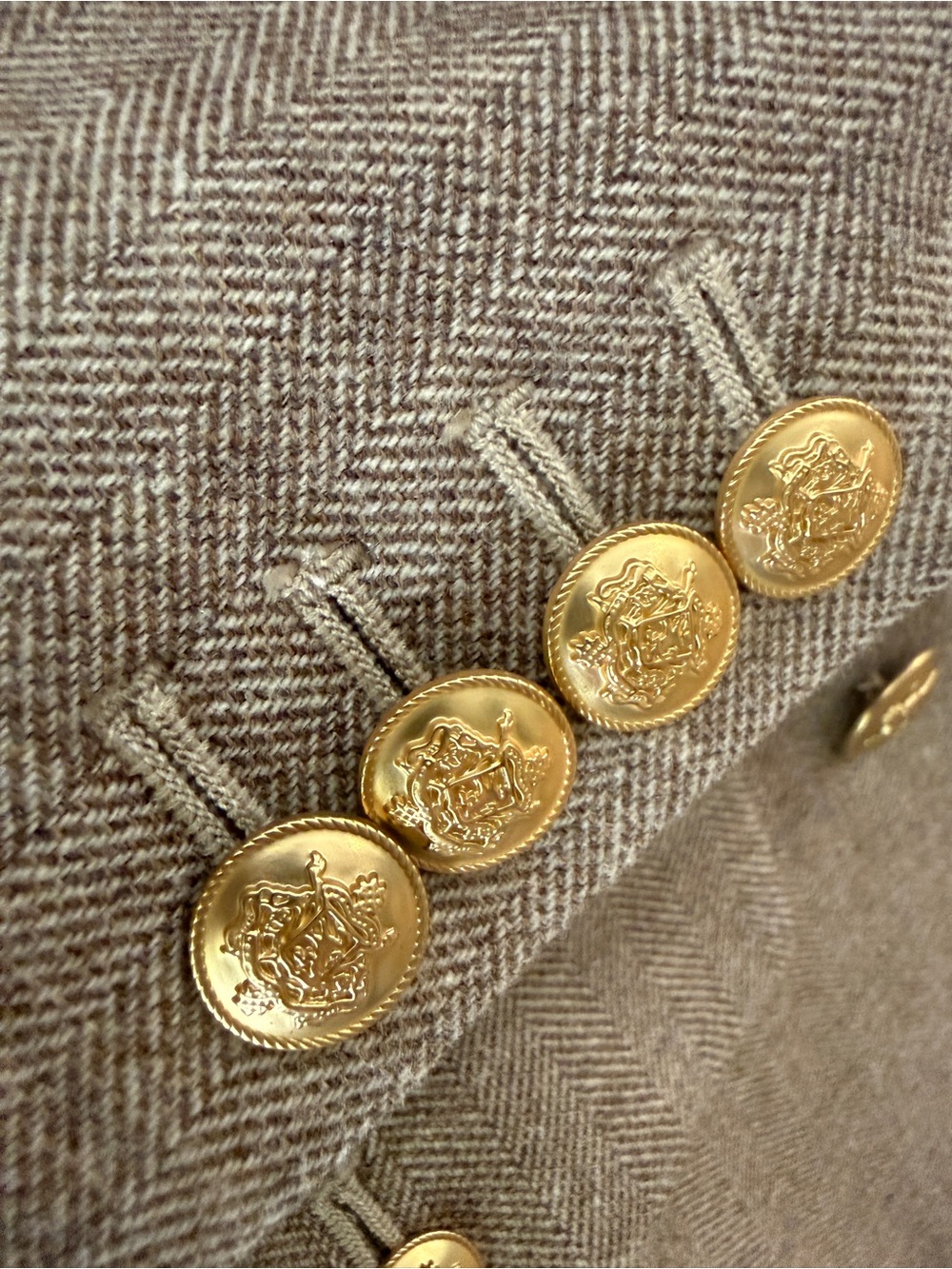 J. Crew Italian Wool Herringbone Double Breasted Blazer w/Gold CrestButtons Sz.6 - Picture 3 of 7